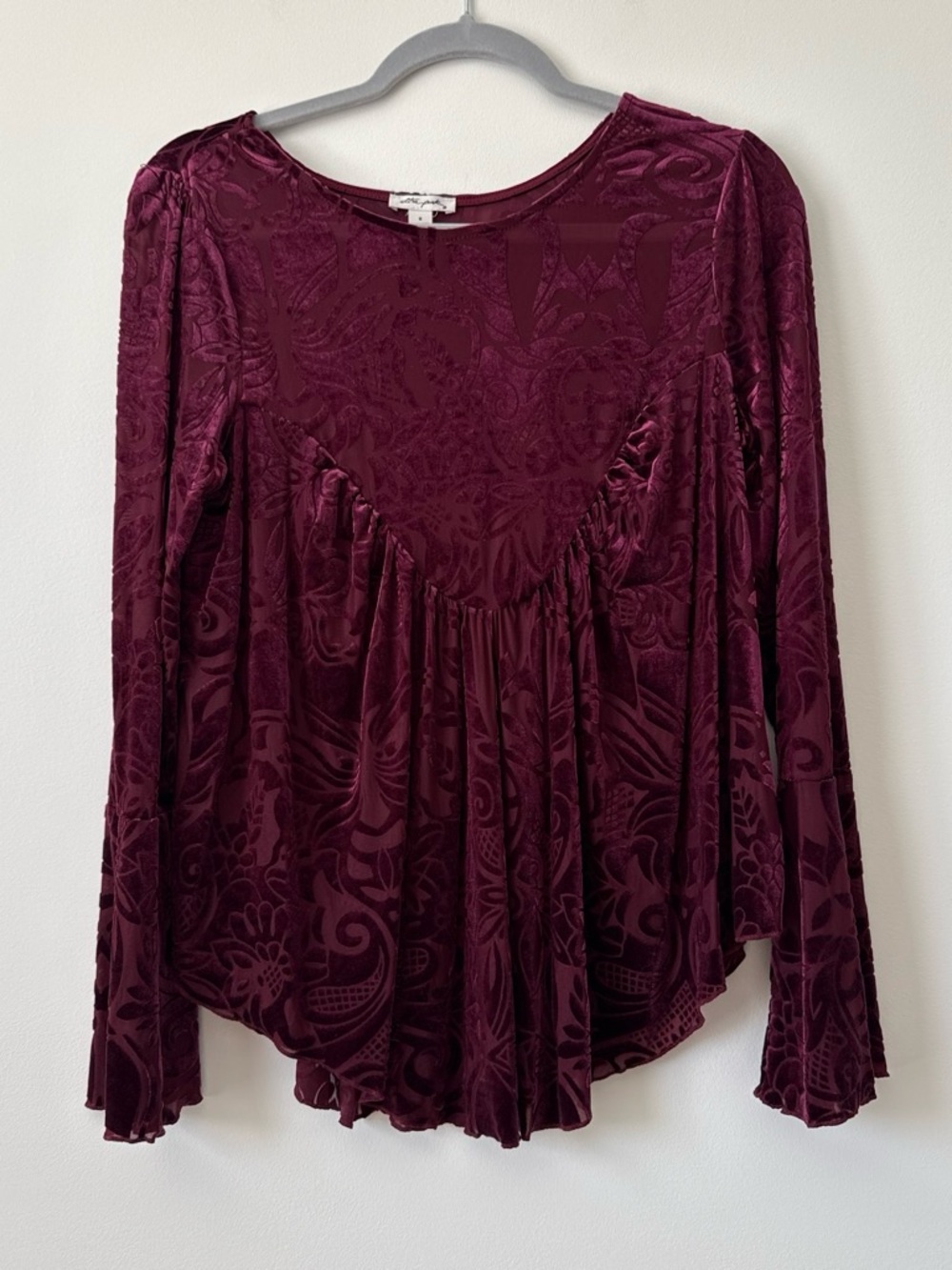 Burgundy velvet whimsigoth bell sleeve witchy top M